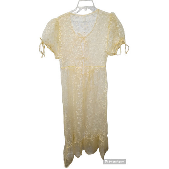 Anthropologie Sheer Short-Sleeve Organza Maxi Dress Yellow BNWT size Small Fairy - Picture 3 of 10